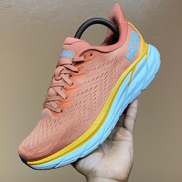 HOKA ONE ONE CLIFTON 8 SUN BAKED SHELL CORAL WOMEN’S RUNNING SNEAKERS SIZE 9.5 - Picture 10 of 17